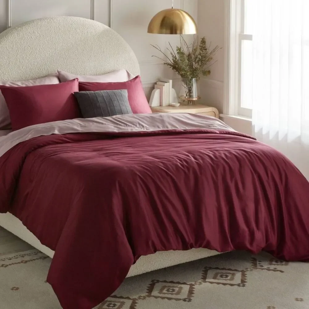 King 320TC Cooling TENCEL Lyocell Duvet Cover Set - Wine Red